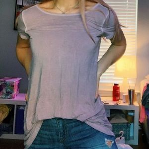 Open back purple flowy shirt